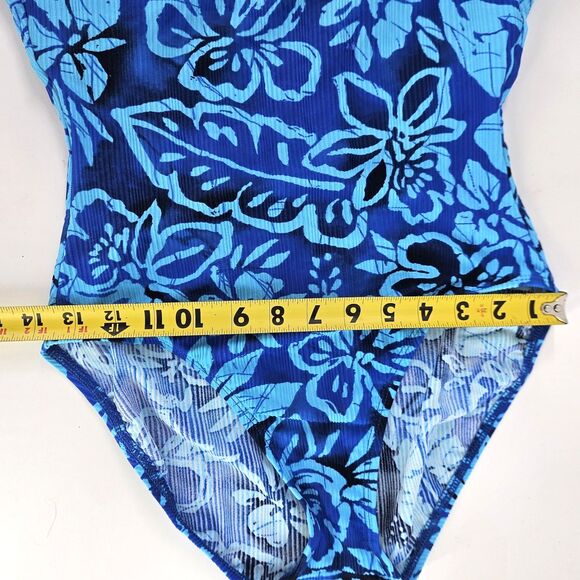 Vintage 90s/ Y2K Catalina Swimsuit Plus Size 1XL(16W) 1pc Blue Floral Ribbed - Picture 12 of 13